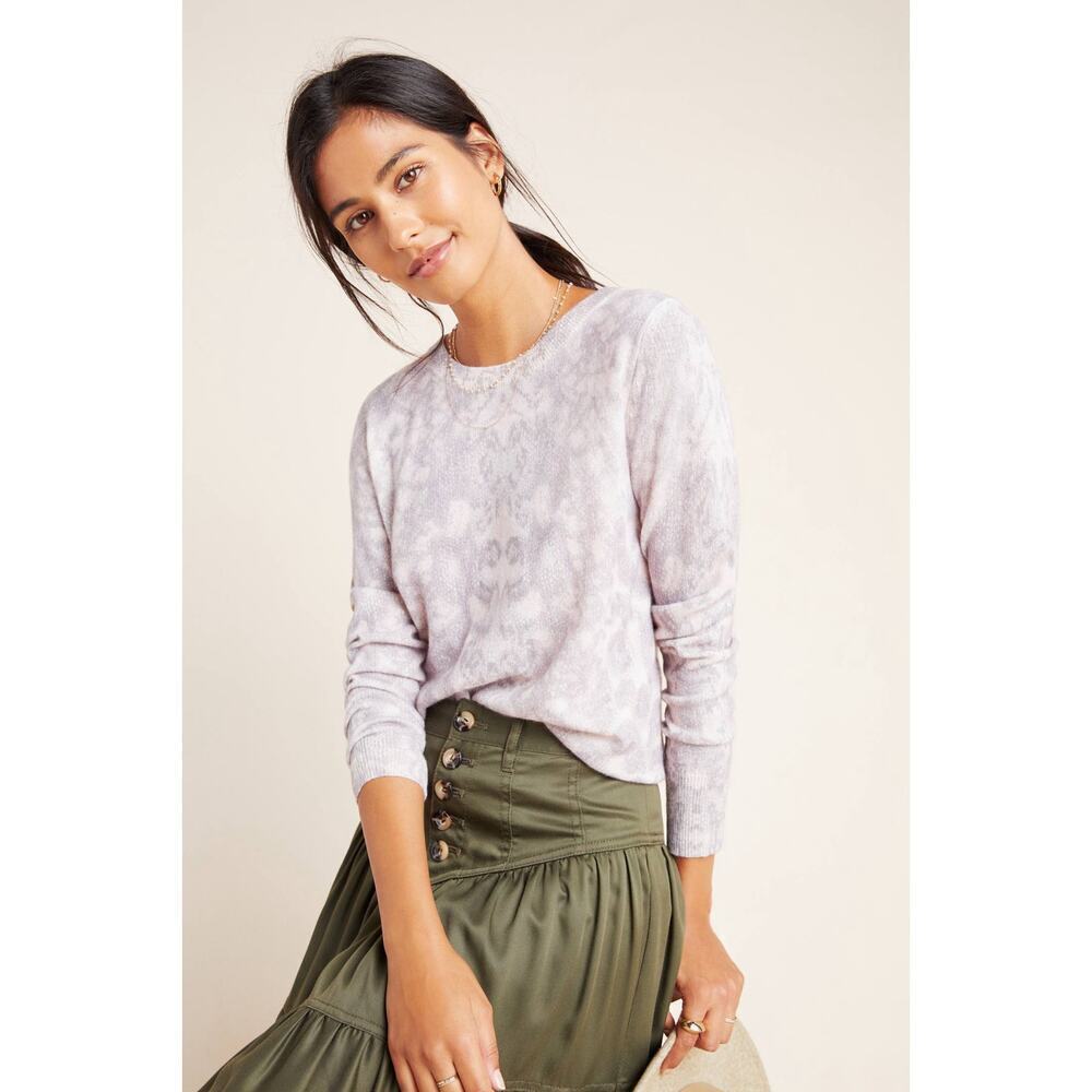 Anthropologie White + Warren Snake Printed Cashmere Sweater Size XL